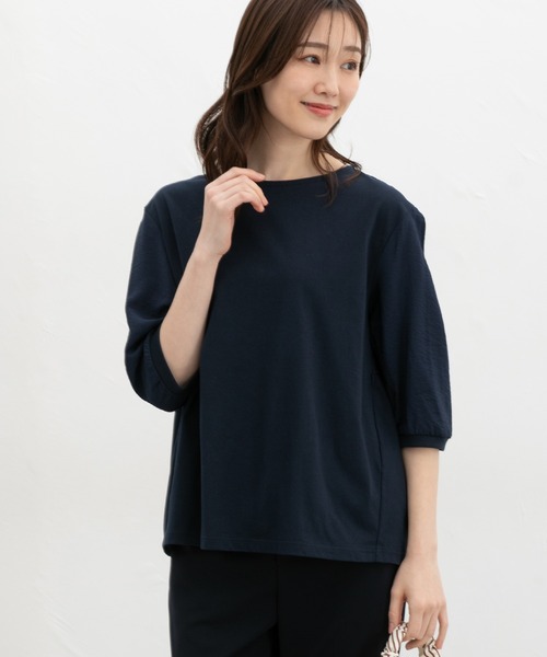 Honeys（ハニーズ）の「７分デザイン袖トップス（Tシャツ/カットソー・レディース・ネイビー/グレイッシュベージュ/ブラック/オフホワイト・L/LL/M/S）」の12枚目の写真