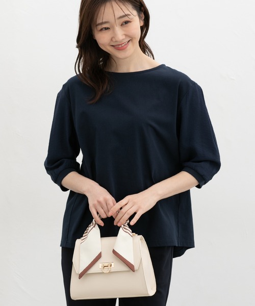 Honeys（ハニーズ）の「７分デザイン袖トップス（Tシャツ/カットソー・レディース・ネイビー/グレイッシュベージュ/ブラック/オフホワイト・L/LL/M/S）」の13枚目の写真