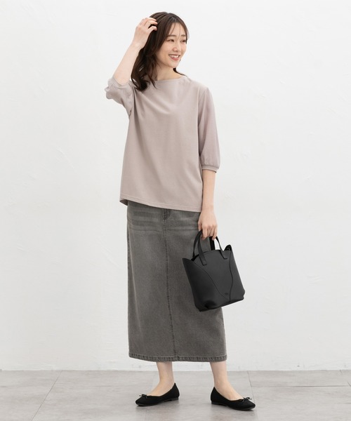 Honeys（ハニーズ）の「７分デザイン袖トップス（Tシャツ/カットソー・レディース・ネイビー/グレイッシュベージュ/ブラック/オフホワイト・L/LL/M/S）」の14枚目の写真