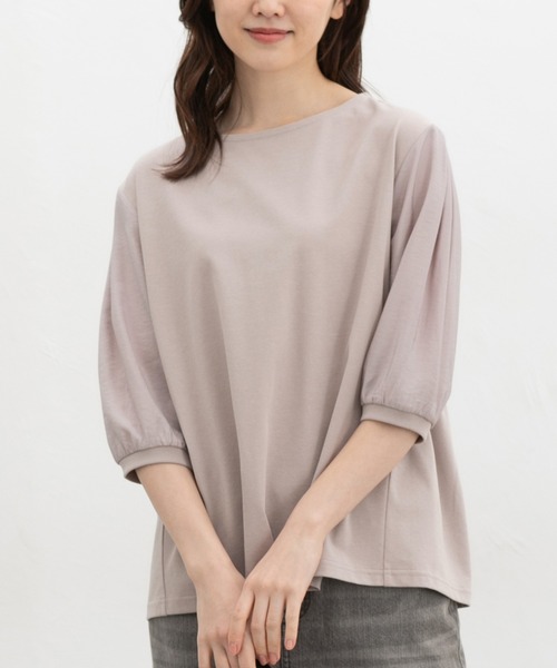 Honeys（ハニーズ）の「７分デザイン袖トップス（Tシャツ/カットソー・レディース・ネイビー/グレイッシュベージュ/ブラック/オフホワイト・L/LL/M/S）」の16枚目の写真