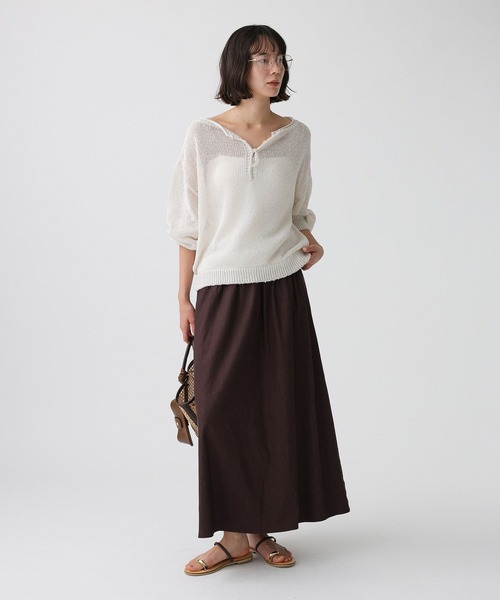 BABYLONE(バビロン)の「リネンレーヨンスカート<セットアップ対応>(スカート・レディース・ダークブラウン/ベージュ・38inch/36inch)」の9枚目の写真