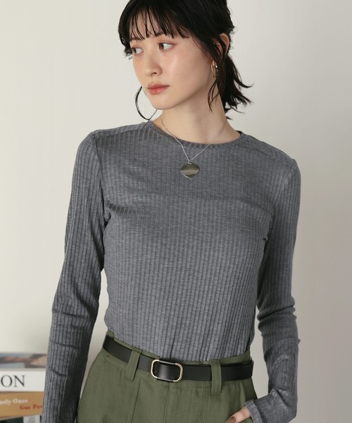 shetila(シェティラ)の「キレイ見え シアーリブラウンドヘムカットソー(Tシャツ/カットソー・レディース・ブラック/ホワイト/グレー・M)」の3枚目の写真