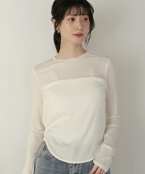 shetila(シェティラ)の「キレイ見え シアーリブラウンドヘムカットソー(Tシャツ/カットソー・レディース・ブラック/ホワイト/グレー・M)」の1枚目の写真