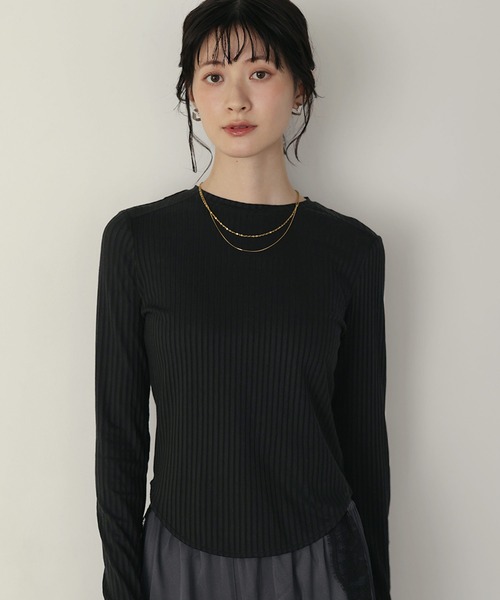 shetila(シェティラ)の「キレイ見え シアーリブラウンドヘムカットソー(Tシャツ/カットソー・レディース・ブラック/ホワイト/グレー・M)」の11枚目の写真