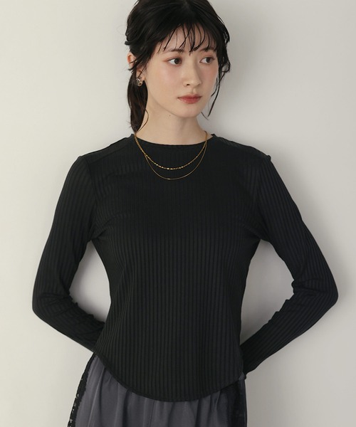 shetila(シェティラ)の「キレイ見え シアーリブラウンドヘムカットソー(Tシャツ/カットソー・レディース・ブラック/ホワイト/グレー・M)」の12枚目の写真