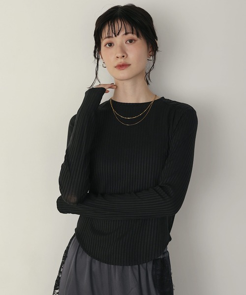 shetila(シェティラ)の「キレイ見え シアーリブラウンドヘムカットソー(Tシャツ/カットソー・レディース・ブラック/ホワイト/グレー・M)」の13枚目の写真