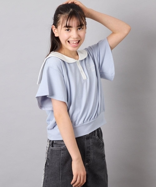 セール】[130-160]配色セーラーカラー裏毛セットアップ（セットアップ