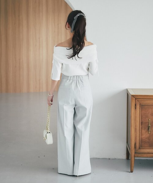 La boutique BonBon（ラブティックボンボン）の「【接触冷感・最強モテニット】クールタッチUVオフショルリブニット（ニット/セーター・レディース・ホワイト/サックスブルー/ネイビー/ピンク・FREE）」の10枚目の写真