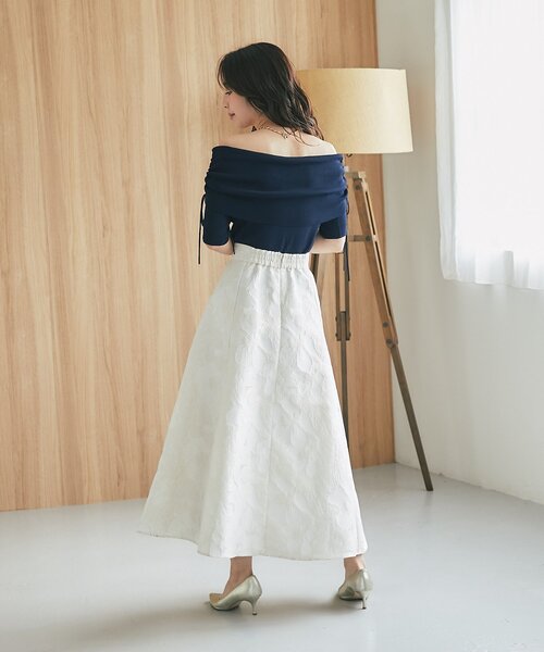 La boutique BonBon（ラブティックボンボン）の「【接触冷感・最強モテニット】クールタッチUVオフショルリブニット（ニット/セーター・レディース・ホワイト/サックスブルー/ネイビー/ピンク・FREE）」の17枚目の写真