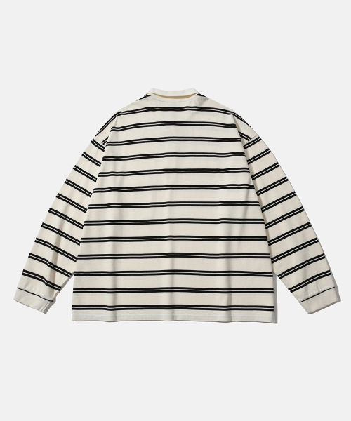 MOIF（モイフ）の「[SS26] WIDE POLO L/S SHIRT / ECRU STRIPE（ポロシャツ・メンズ・その他・1(S)/2(M)/3(L)）」の2枚目の写真