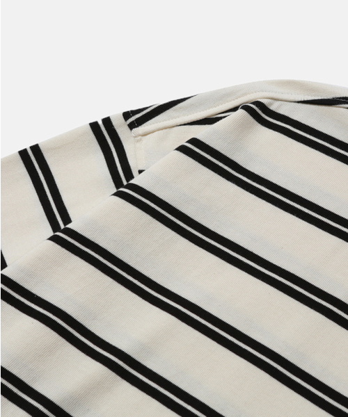 MOIF（モイフ）の「[SS26] WIDE POLO L/S SHIRT / ECRU STRIPE（ポロシャツ・メンズ・その他・1(S)/2(M)/3(L)）」の4枚目の写真