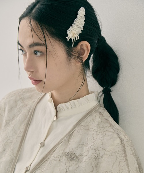 tanakadaisuke/タナカダイスケ】feather beads barrette (left