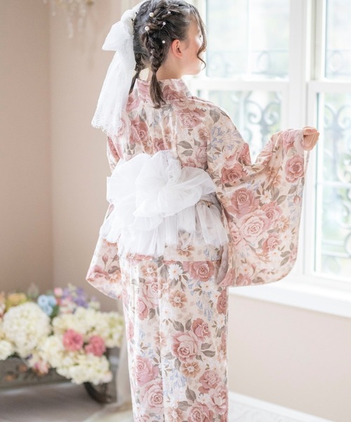Catherine Cottage(キャサリンコテージ)の「背中ファスナー チュールビスチェレイヤード風ゆかた(lady's)(浴衣・レディース・ピンク系/パープル系1/モーブ系/ライトブルー/ナチュラル/ホワイト×ブルー/レッド系・L/M/S)」の22枚目の写真