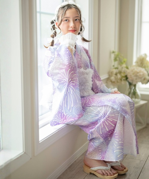 Catherine Cottage(キャサリンコテージ)の「背中ファスナー チュールビスチェレイヤード風ゆかた(lady's)(浴衣・レディース・ピンク系/パープル系1/モーブ系/ライトブルー/ナチュラル/ホワイト×ブルー/レッド系・L/M/S)」の18枚目の写真