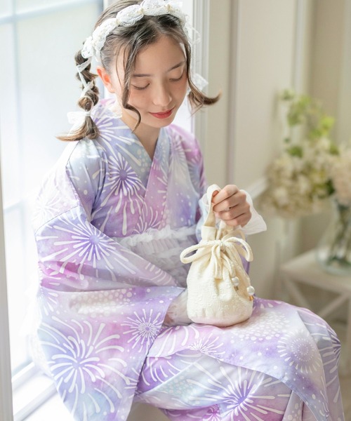 Catherine Cottage(キャサリンコテージ)の「背中ファスナー チュールビスチェレイヤード風ゆかた(lady's)(浴衣・レディース・ピンク系/パープル系1/モーブ系/ライトブルー/ナチュラル/ホワイト×ブルー/レッド系・L/M/S)」の19枚目の写真