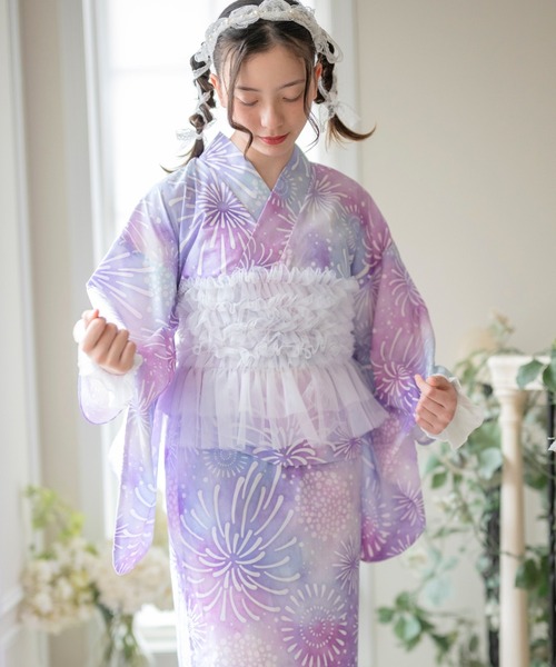 Catherine Cottage(キャサリンコテージ)の「背中ファスナー チュールビスチェレイヤード風ゆかた(lady's)(浴衣・レディース・ピンク系/パープル系1/モーブ系/ライトブルー/ナチュラル/ホワイト×ブルー/レッド系・L/M/S)」の17枚目の写真