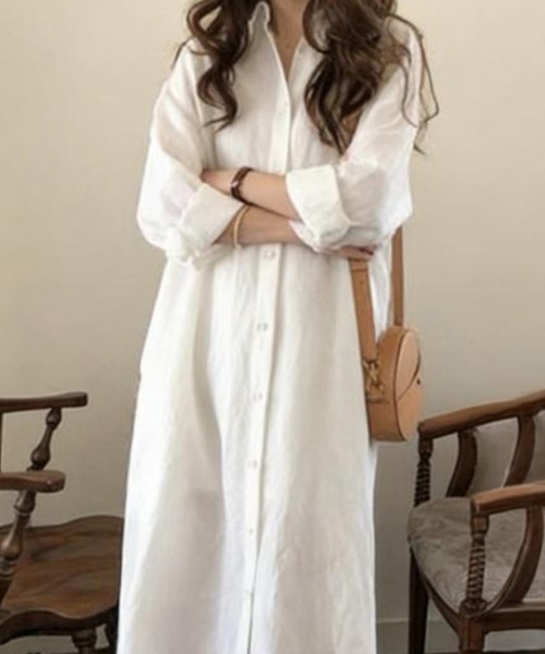 mielu（ミエル）の「ロングシャツゆるワンピース（シャツ/ブラウス・レディース・ブルー/ホワイト・LARGE/MEDIUM）」の13枚目の写真