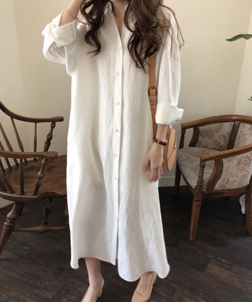 mielu（ミエル）の「ロングシャツゆるワンピース（シャツ/ブラウス・レディース・ブルー/ホワイト・LARGE/MEDIUM）」の10枚目の写真