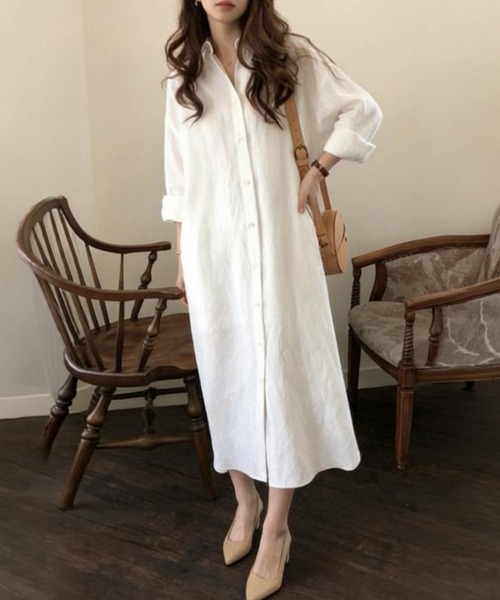 mielu（ミエル）の「ロングシャツゆるワンピース（シャツ/ブラウス・レディース・ブルー/ホワイト・LARGE/MEDIUM）」の9枚目の写真