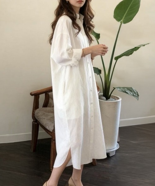 mielu（ミエル）の「ロングシャツゆるワンピース（シャツ/ブラウス・レディース・ブルー/ホワイト・LARGE/MEDIUM）」の3枚目の写真