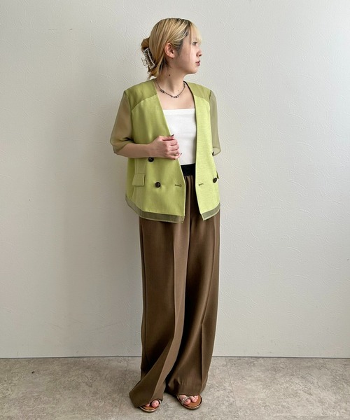 LHELBIE(レルビエ)の「シアーミックスブッチャージャケット(その他アウター・レディース・グリーン/ブラック/ベージュ・M)」の13枚目の写真