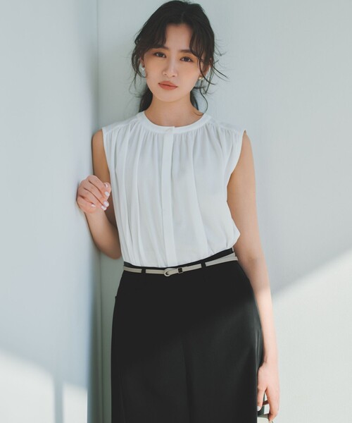 組曲(クミキョク)の「【WEB限定】トリコットジャージー ギャザー カットソー(Tシャツ/カットソー・レディース・ネイビー系・6/5)」の2枚目の写真