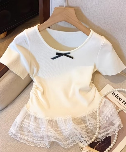 SHEPP(シープ)の「チュールペプラムドッキング リボン半袖カットソー(Tシャツ/カットソー・レディース・ブラック/イエロー/ホワイト・F)」の14枚目の写真