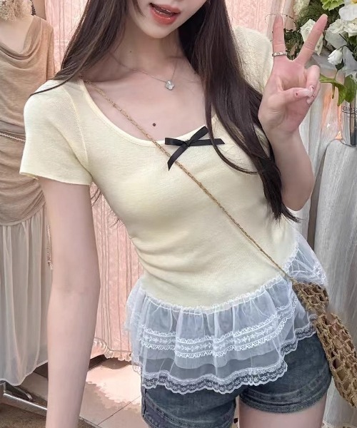 SHEPP(シープ)の「チュールペプラムドッキング リボン半袖カットソー(Tシャツ/カットソー・レディース・ブラック/イエロー/ホワイト・F)」の15枚目の写真