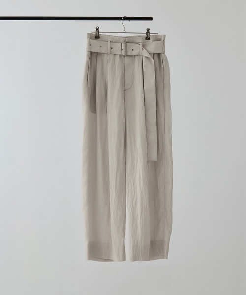 08sircus（ゼロエイトサーカス）の「[08sircus/ゼロハチサーカス]Viscose washer 2tuck belted wide pants（その他パンツ・レディース・ブラック/ベージュ・1/0）」の4枚目の写真