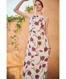 Calluna Dress サテンプリントホルタードレープドレス