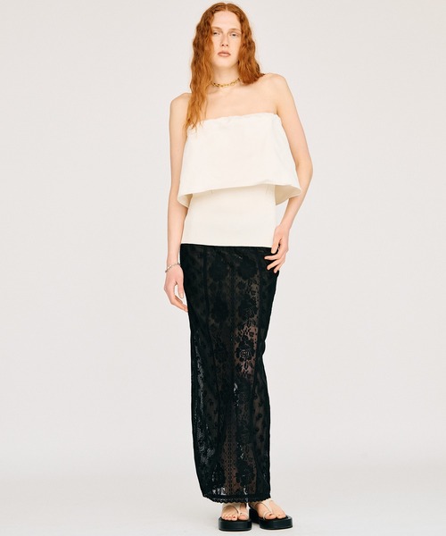 PRANK PROJECT(プランクプロジェクト)の「【Pre-Order】クロスレースマキシスカート / Cross Lace Maxi Skirt(スカート・レディース・ホワイト/ブラック・36/38)」の10枚目の写真