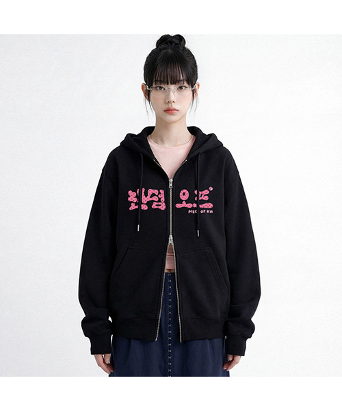 RANDOMOFF(ランダムオフ)の「DOT OFF OVER FIT 2-WAY ZIP-UP (4color)(パーカー・レディース・ネイビー/ブラック/ホワイト/ライトグレー・SMALL/MEDIUM/LARGE/X-LARGE)」の1枚目の写真