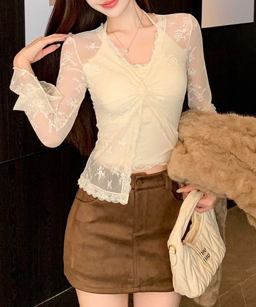 CLOTHY(クロシィ)の「【“インナーいらず”の最強可愛い】カップ付レースアンサンブル(アンサンブル・レディース・アイボリー/ブラック・FREE)」の7枚目の写真