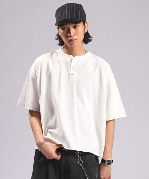 RAGEBLUE(レイジブルー)の「Pigment Henry Neck T-Shirt/ピグメント加工/ヘンリーネックTシャツ(Tシャツ/カットソー・メンズ・グレー/ブラック/ホワイト・LARGE/MEDIUM)」の7枚目の写真