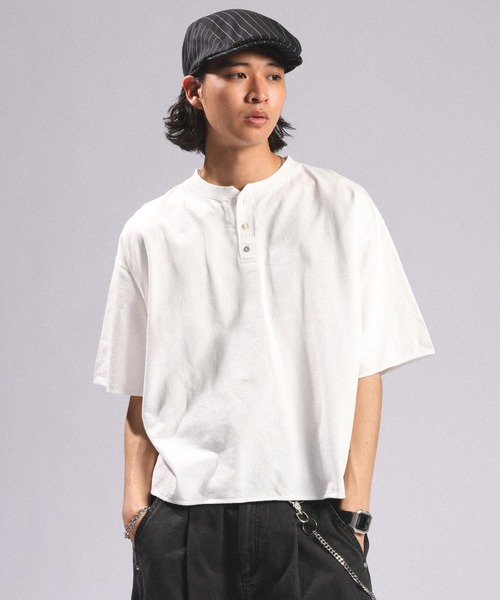RAGEBLUE(レイジブルー)の「Pigment Henry Neck T-Shirt/ピグメント加工/ヘンリーネックTシャツ(Tシャツ/カットソー・メンズ・グレー/ブラック/ホワイト・LARGE/MEDIUM)」の10枚目の写真