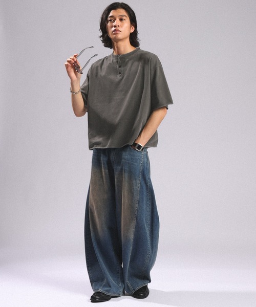 RAGEBLUE(レイジブルー)の「Pigment Henry Neck T-Shirt/ピグメント加工/ヘンリーネックTシャツ(Tシャツ/カットソー・メンズ・グレー/ブラック/ホワイト・LARGE/MEDIUM)」の20枚目の写真
