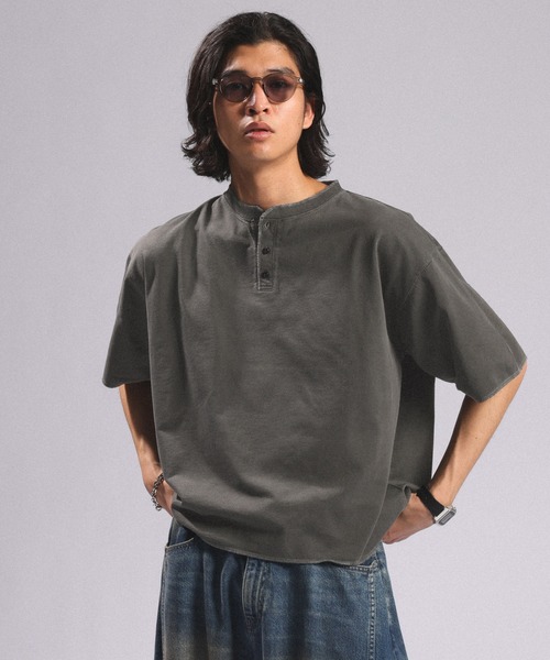 RAGEBLUE(レイジブルー)の「Pigment Henry Neck T-Shirt/ピグメント加工/ヘンリーネックTシャツ(Tシャツ/カットソー・メンズ・グレー/ブラック/ホワイト・LARGE/MEDIUM)」の22枚目の写真