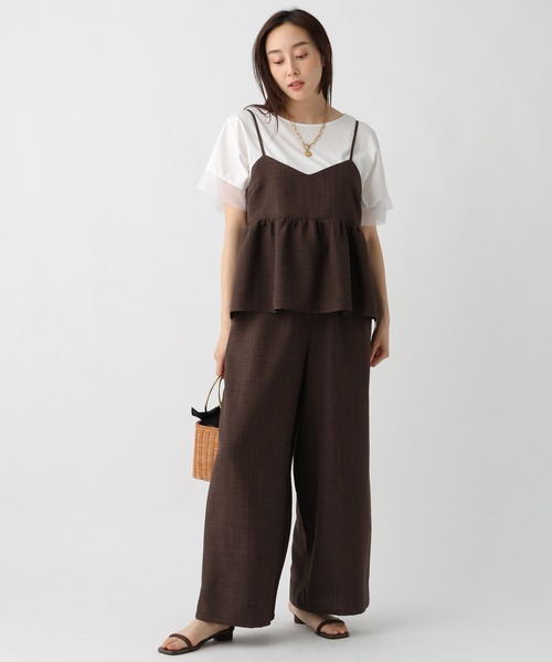 Elura(エルーラ)の「カルゼキャミワイドセットアップ<低身長サイズあり>/685826(セットアップ・レディース・グレー/ダークブラウン・FREE)」の1枚目の写真