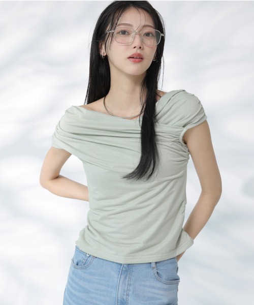 Rirandture（リランドチュール）の「ラメオフショルカットトップス（Tシャツ/カットソー・レディース・ミント/ピンク系その他5/ブラック・2）」の3枚目の写真
