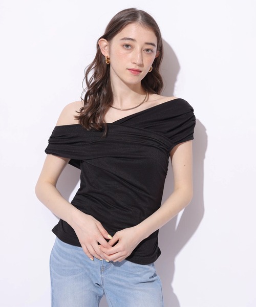 Rirandture（リランドチュール）の「ラメオフショルカットトップス（Tシャツ/カットソー・レディース・ミント/ピンク系その他5/ブラック・2）」の6枚目の写真