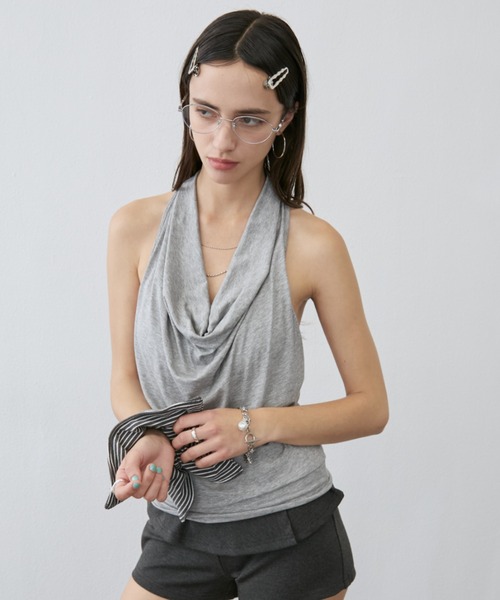 Rohwel（ローウェル）の「Drape Soft Cup-in Halter Top / ドレープソフトカップインホルタートップス（タンクトップ・レディース・ブラック/ホワイト/グレー/ブルー・FREE）」の3枚目の写真