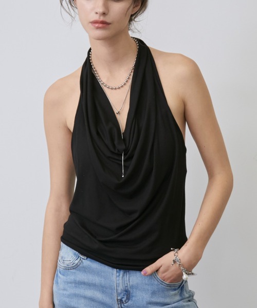 Rohwel（ローウェル）の「Drape Soft Cup-in Halter Top / ドレープソフトカップインホルタートップス（タンクトップ・レディース・ブラック/ホワイト/グレー/ブルー・FREE）」の17枚目の写真