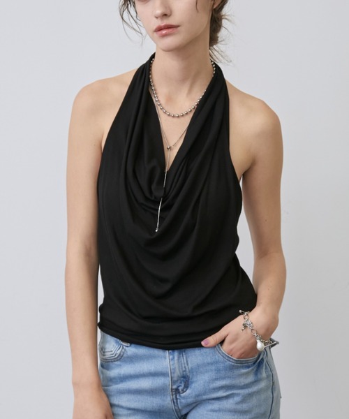 Rohwel（ローウェル）の「Drape Soft Cup-in Halter Top / ドレープソフトカップインホルタートップス（タンクトップ・レディース・ブラック/ホワイト/グレー/ブルー・FREE）」の18枚目の写真