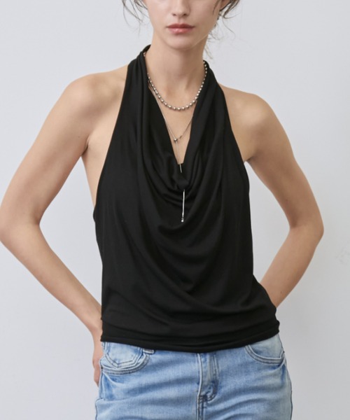 Rohwel（ローウェル）の「Drape Soft Cup-in Halter Top / ドレープソフトカップインホルタートップス（タンクトップ・レディース・ブラック/ホワイト/グレー/ブルー・FREE）」の10枚目の写真