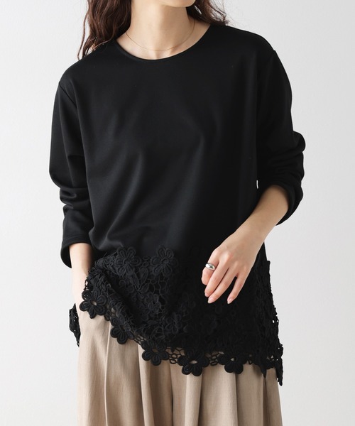 lesperance(レスぺランス)の「レース刺繍プルオーバー(Tシャツ/カットソー・レディース・ホワイト/ブラック・フリー)」の1枚目の写真