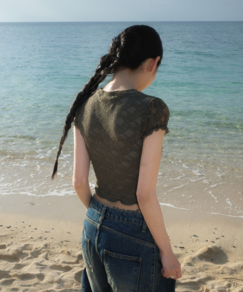 ROSEFRANTZ（ロゼフランツ）の「Rose Lace Slim T-shirt [Khaki]（Tシャツ/カットソー・レディース・カーキ・OS）」の5枚目の写真