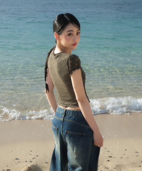 ROSEFRANTZ（ロゼフランツ）の「Rose Lace Slim T-shirt [Khaki]（Tシャツ/カットソー・レディース・カーキ・OS）」の6枚目の写真