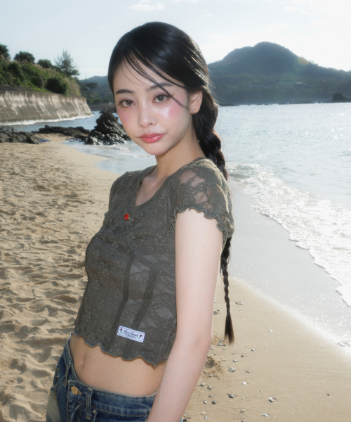 ROSEFRANTZ（ロゼフランツ）の「Rose Lace Slim T-shirt [Khaki]（Tシャツ/カットソー・レディース・カーキ・OS）」の10枚目の写真