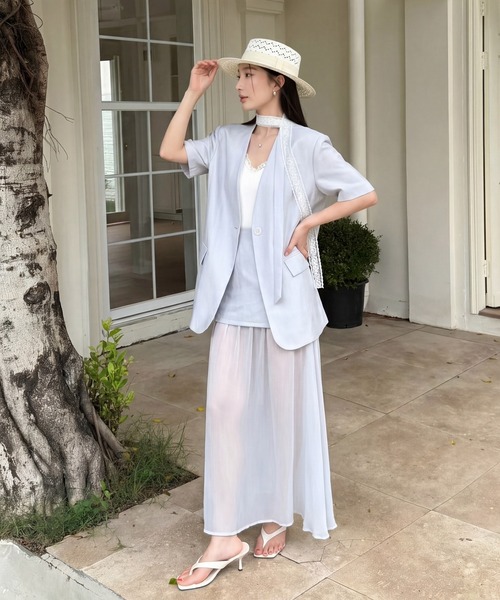 DRESS PLUS(ドレスプラス)の「ショートスリーブジャケット ロングスカート(セットアップ・レディース・ラベンダー/アイボリー/ライトブルー・M/L)」の3枚目の写真