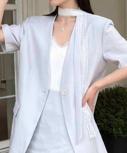 DRESS PLUS(ドレスプラス)の「ショートスリーブジャケット ロングスカート(セットアップ・レディース・ラベンダー/アイボリー/ライトブルー・M/L)」の18枚目の写真